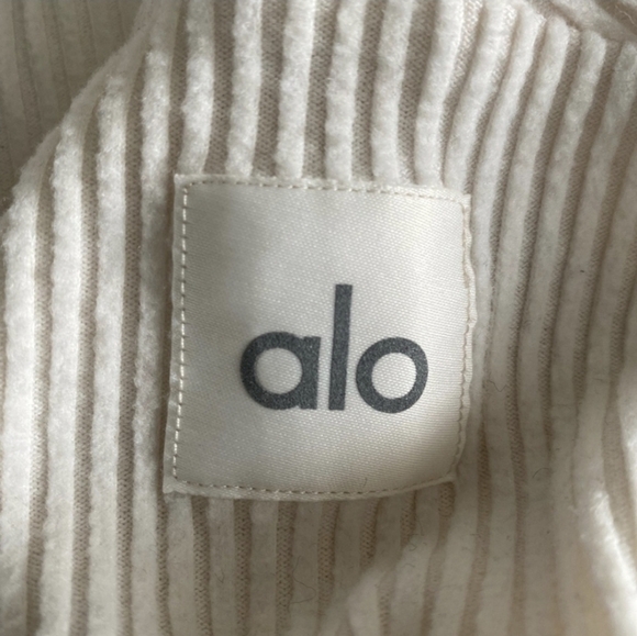 Alo Yoga Muse Ribbed Knit Hoodie Ivory Cream Off White Small - Picture 6 of 10